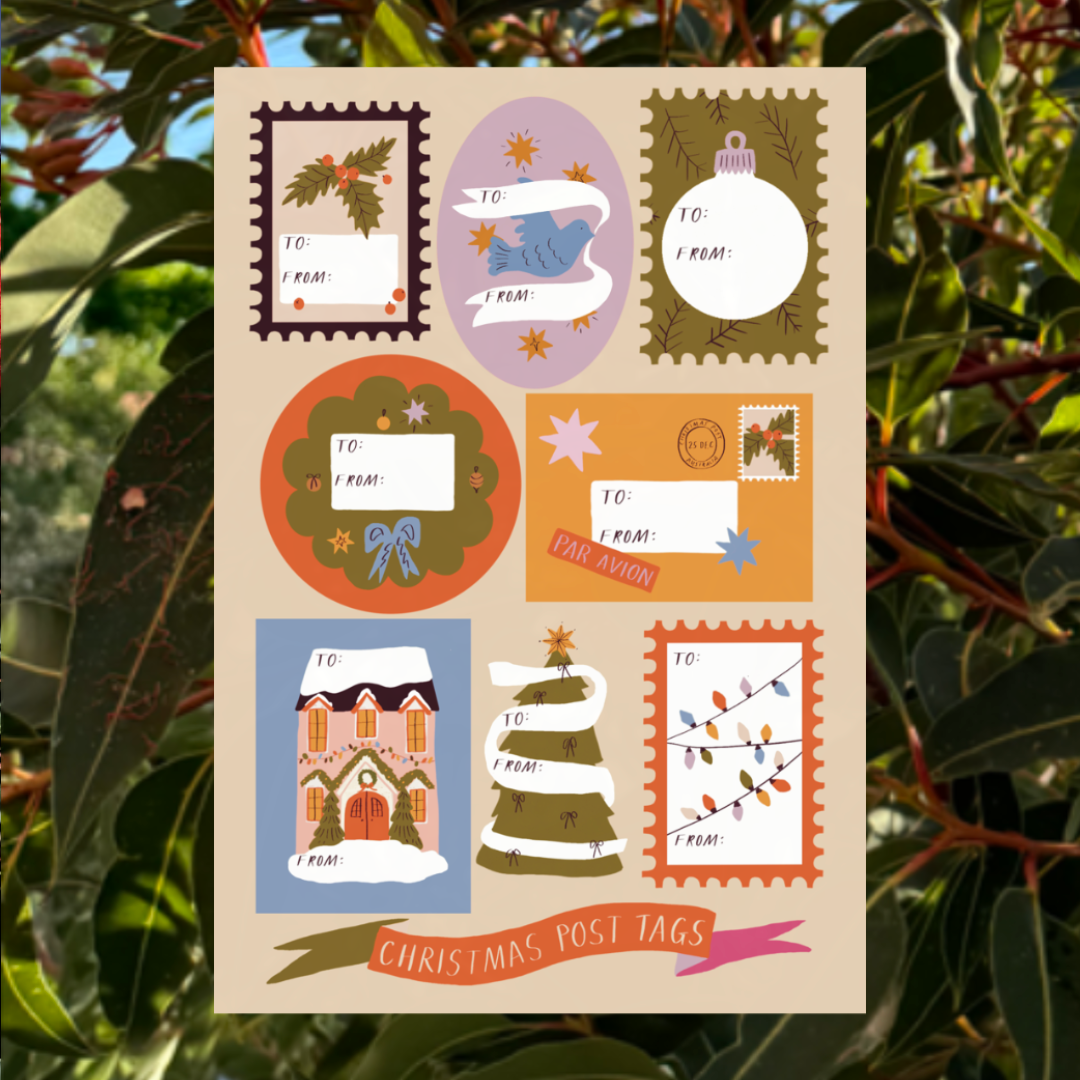 Christmas Gift Tag Sticker Sheet | Christmas Post