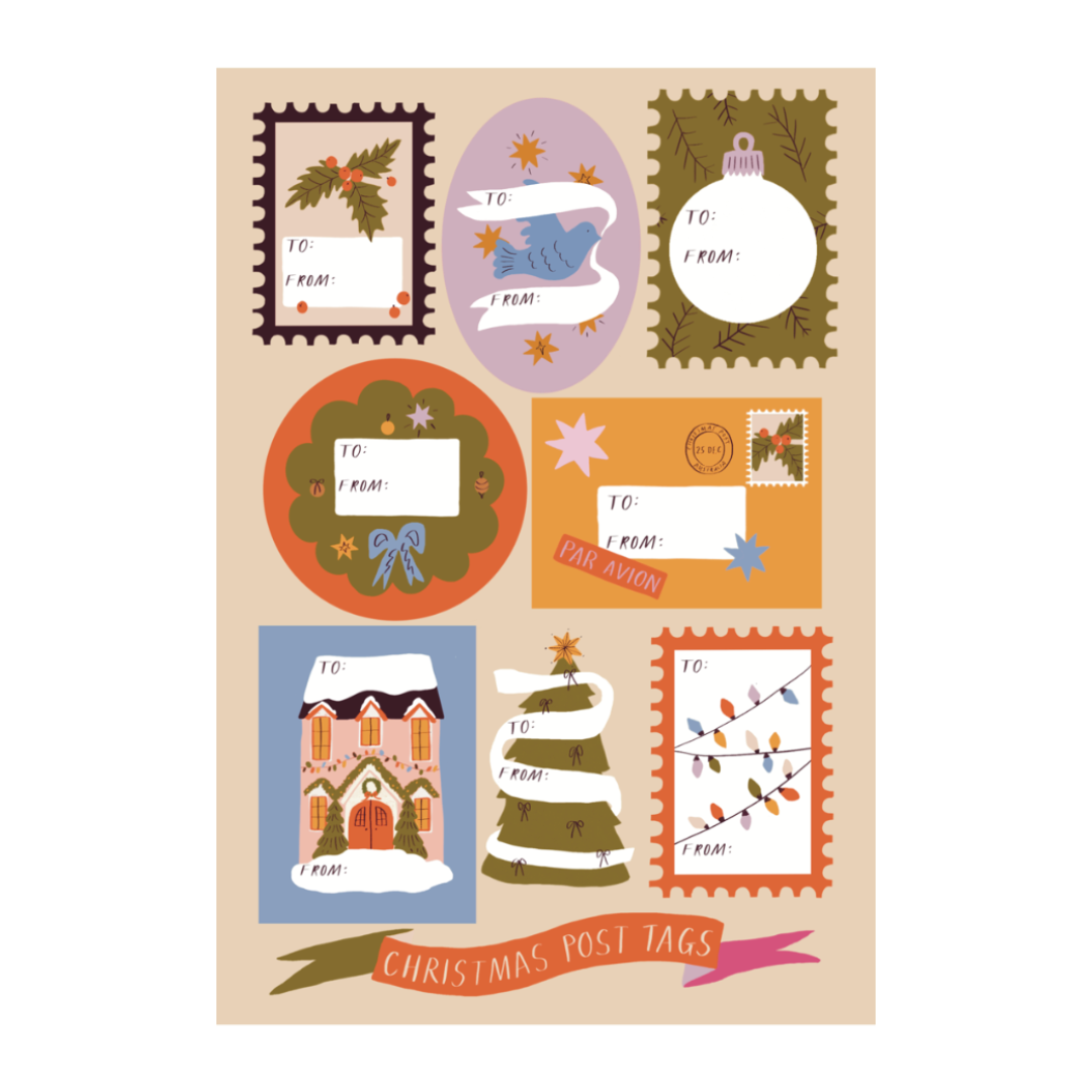 Christmas Gift Tag Sticker Sheet | Christmas Post